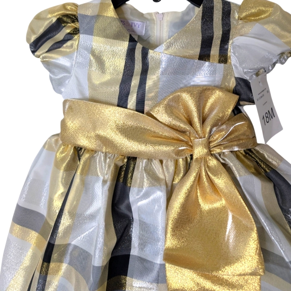 IRIS & IVY Girls 18 Month Metallic Plaid Taffeta Christmas Bow Dress - Picture 4 of 9